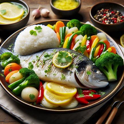 Рыба на пару - вкусное диетическое блюдо на сковороде с лимоном и овощами, с гарниром