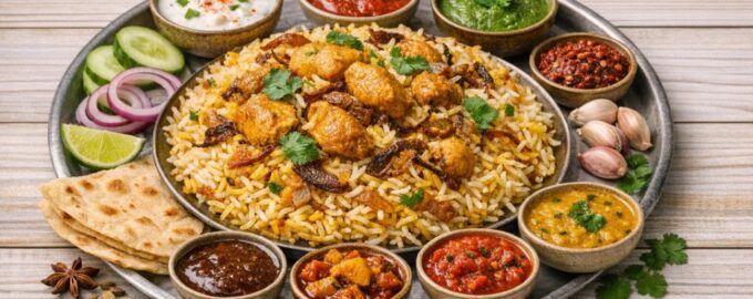 Рис Бирияни - большая тарелка с ароматным рисом и специями по кругу