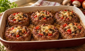 Мясные гнёзда с грибами и овощами