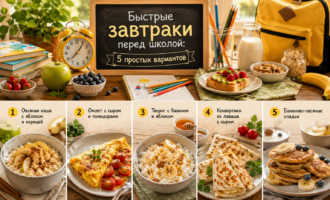 Быстрые завтраки перед школой: овсяная каша, омлет, творог с фруктами, лаваш с сыром и бананово-овсяные оладьи